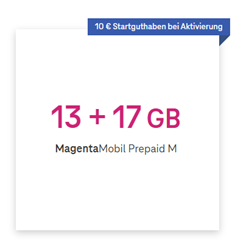 Telekom MagentaMobil Prepaid M (30GB 5G, Allnet Flat) Tarif mit 10€ Startguthaben für 9,95€ für 30 Tage (+ einmalig 9,95€)