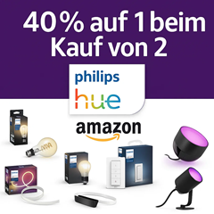 Amazon: 40% Rabatt auf den günstigeren Hue Artikel beim Kauf von 2 Produkten (nur ausgewählte Artikel)