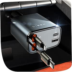 LISEN 4-in-1 69W Einziehbare Auto Ladegerät (USB C und Lightning) für 11,99€