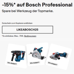 eBay: 15% Rabatt auf ausgewählte Bosch Professional Artikel