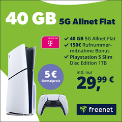 Telekom Allnet Flat mit 40 GB 5G für 29,99€/Monat + PlayStation 5 Disc Edition + EA Split Fiction für nur 5€ + 150€ Wechselbonus