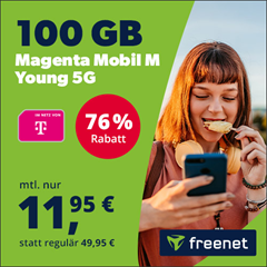Telekom Magenta Young Tarif: 100GB 5G Allnet Flat für 11,95€ (anstatt 49,95€) oder 200GB für 14,95€/Monat