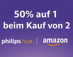 Amazon: 50% Rabatt auf den günstigeren Hue Artikel beim Kauf von 2 Produkten (nur ausgewählte Artikel)