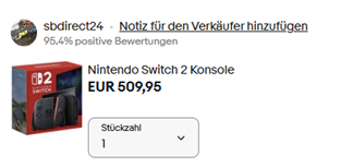 [verfügbar] Nintendo Switch 2 Konsole für 459,95€