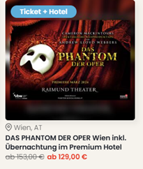 DAS PHANTOM DER OPER Wien inkl. Premium Hotel ab 129€ pro Person – Bestplatz-Tickets & Frühstück dabei