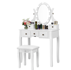 VIVOHOME Schminktisch mit LED Beleuchtung, drehbarem Spiegel und gepolstertem Hocker für 84,99€