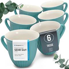 Pure Living Hygge Steingut Kaffeetassen (6er Set, Petrol) für 9,95€ (Bester Preis bisher)