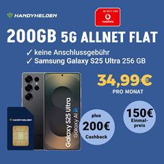 Samsung S25 Ultra (256GB) für 150€ mit 200 GB 5G Vodafone Allnet-Flat für 34,99€/Monat + 200€ Cashback