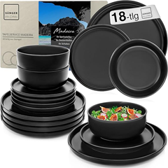 SÄNGER Madeira Steingut Geschirr Set 18-tlg. (Schwarz Matt) für 56,99€ (Vergleich: 108,57€)
