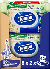 Tempo Feuchte Toilettentücher „Sanft & Sensitiv“ (Megapack, 16 Packungen à 42 Tücher) für 17,93€