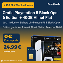 Sony Playstation 5 Slim (Digital Edition) + Call of Duty: Black Ops 6 gratis mit der 40GB 5G Telekom Allnet Flat für 24,99€/Monat + 150€ Rufnummermitnahmebonus