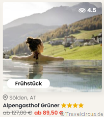 Alpengasthof Grüner in Sölden ab 89,50€ pro Person inkl. täglichem Genussbrunch, Nachmittagsgenuss, Nutzung des AlpenSPA mit Infinitypool & vielen Freizeit-Extras