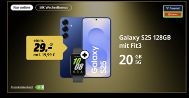 [Knaller] Samsung S25 mit Galaxy Fit 3 für 29€ mit 20GB Vodafone 5G Allnet Flat für 19,99€/Monat + 50€ Wechselbonus
