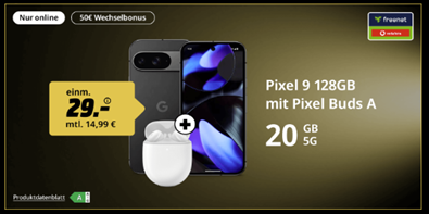 [Knaller] Google Pixel 9 inkl. Buds A für 29€ mit 20GB Vodafone 5G Allnet Flat für 14,99€/Monat + 50€ Wechselbonus