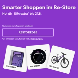eBay: 10% Rabatt auf ausgewählte, neuwertige, gebrauchte oder überholte Technik & mehr