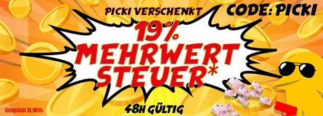 Picksport: 19% MwSt auf euren Einkauf geschenkt (15,96% Rabatt)