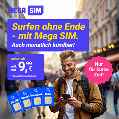 MegaSIM: Unlimited Tarife ab 14,99€ im Monat–optional monatlich kündbar