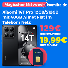Xiaomi 14T Pro (12GB/512GB, Schwarz) für 129€ mit der Freenet – Allnet Flat 40GB (40 GB, Telekom) für 19,99€/Monat + 150€ Wechselbonus