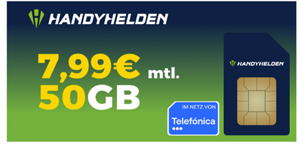 Handyhelden: 50GB 5G o2 Allnet Flat für 7,99€/Monat– monatlich kündbar + 9,99€ Anschlussgebühr