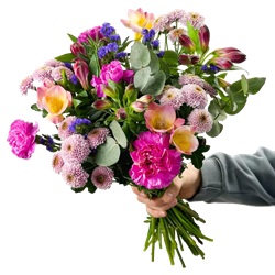 Blume Ideal: Blumenstrauß Farbenfreude mit Chrysanthemen, Nelken und Inkalilien für 28,28€