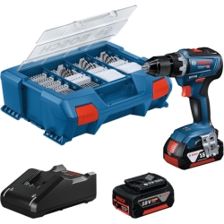 Bosch Professional Akku Bohrschrauber GSR 18V-55 + 2x 4Ah Akku, Ladegerät, 82-teiliges Zubehör-Set, L-Case für 199,99€ (Vergleich: 269,41€)