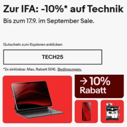 eBay: 10% Rabatt auf ausgewählte Technik