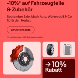eBay: 10% Rabatt auf Fahrzeugteile und -zubehör und Reifenmontage