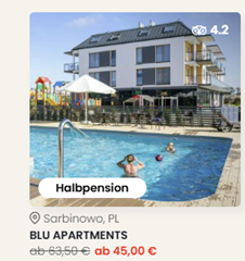 BLU APARTMENTS in Sarbinowo (polnische Ostsee) ab 90,00€ pro Person für 2 Nächte inkl. Halbpension