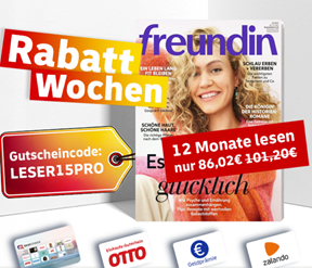 Leserservice: Jahresabo der Zeitschrift “freundin” für 86,02€ + bis zu 80€ Prämie