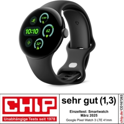 GOOGLE Pixel Watch 3 (Wi-Fi) 45 mm, Smartwatch für 269,10€ (Vergleich: 299€) oder 41 mm für 224,10€ (Vergleich: 249€)