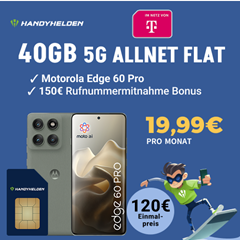 Motorola Edge 60 Pro (512GB) für 120€ mit der 40 GB Telekom 5G Allnet Flat für 19,99€/Monat + 150€ Wechselbonus