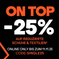 [endet heute] SportScheck: 25% Rabatt Extra-Rabatt auf bereits reduzierte Schuhe und Textilien
