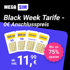 Mega SIM (24 Monate Laufzeit & 0€ Anschlusspreis), so z.B. 100GB für 11,99€ im Monat