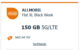 [Knaller] Allmobil Flat XL (150 GB 5G, Vodafone) für effektiv nur 11,66€/Monat