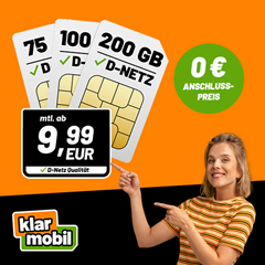 [Super] Klarmobil im Vodafone Netz mit z.B. 75GB Allnet Flat für 9,99€/Monat + kein Anschlusspreis + 6 Monate waipu.tv gratis