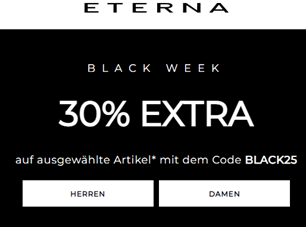 Eterna Black Week mit 30% Extra auf ausgewählte Artikel