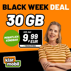 Black Friday: klarmobil 30 GB 5G Telekom Allnet Flat für 9,99€/Monat – monatlich kündbar!