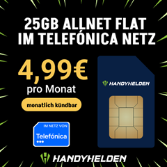 25GB Allnet Flat im Telefónica-Netz für nur 4,99€/Monat – monatlich kündbar + einmalig 9,99€ Anschluss