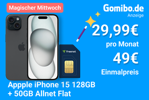 [nur heute] Apple iPhone 15 (128GB) für 49,00€ mit Freenet Telekom Allnet Flat (50 GB 5G) für 29,99€/Monat+ 150€ Wechselbonus