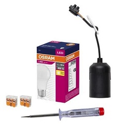 Osram Renovierungsset LED E27 mit Baustellenfassung und Stromprüfer für 5,99€ (Vergleich: 11,99€)