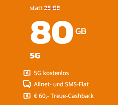 Simyo L (im o2 Netz) Allnet Flat mit 80GB 5G Daten für 9,99€ im Monat + 60€ Cashback nach 6 Monaten (monatlich kündbar)