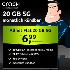 Monatlich kündbare Allnet Flat (20 GB 5G, Vodafone) für 6,99€/Monat + 0€ Anschlusspreis