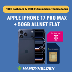 Apple iPhone 17 Pro Max (256GB) für 559,00€ mit der Allnet Flat (50 GB, Telekom) für 44,99€/Monat + 250€ Bonus