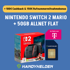 Tarif rechnerisch gratis: Nintendo Switch 2 (Mario Kart World Set) für 99,95€ mit 50 GB Telekom Allnet Flat für 24,99€/Monat + 250€ Bonus