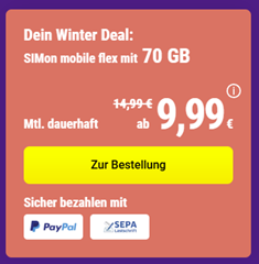 SIMon-Mobile: 70 GB 5G Allnet Flat im Vodafone-Netz für ab 9,99€/Monat – monatlich kündbar & 0€ Anschlusspreis
