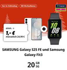 Samsung Galaxy S25 FE (128GB) + Galaxy Fit3 für 1€ mit Telekom Allnet Flat (20 GB) für 24,99€/Monat + 50€ Bonus