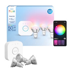 Philips Hue Essential Starter Kit mit Bridge und 3x GU10 Lampen RGB für 44€ (Vergleich: 59,99€)