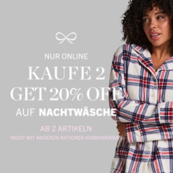 Hunkemöller: 20% Rabatt auf Nachtwäsche ab 2 Artikeln