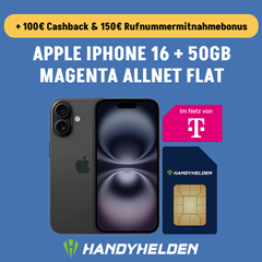 [nur 2 Tage] Apple iPhone 16 (128GB) für 119,00€ mit der Magenta Mobil M (50 GB, Telekom) für 34,95€/Monat + 250€ Bonus