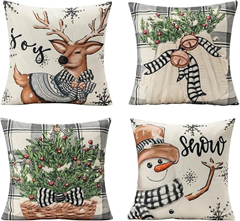 4er Set Weihnachts-Kissenbezüge (45×45 cm, Leinen) für 3,49€